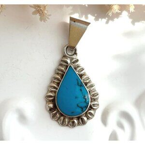 TC-176 Taxco, Mexican emstone Teardrop Sterling Silver 925 Vintage Pendant